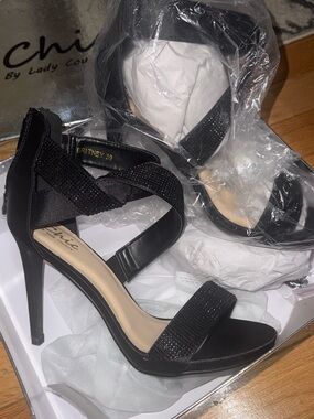 Chic Black Crystal-Strap Stiletto Sandals - BRITNEY